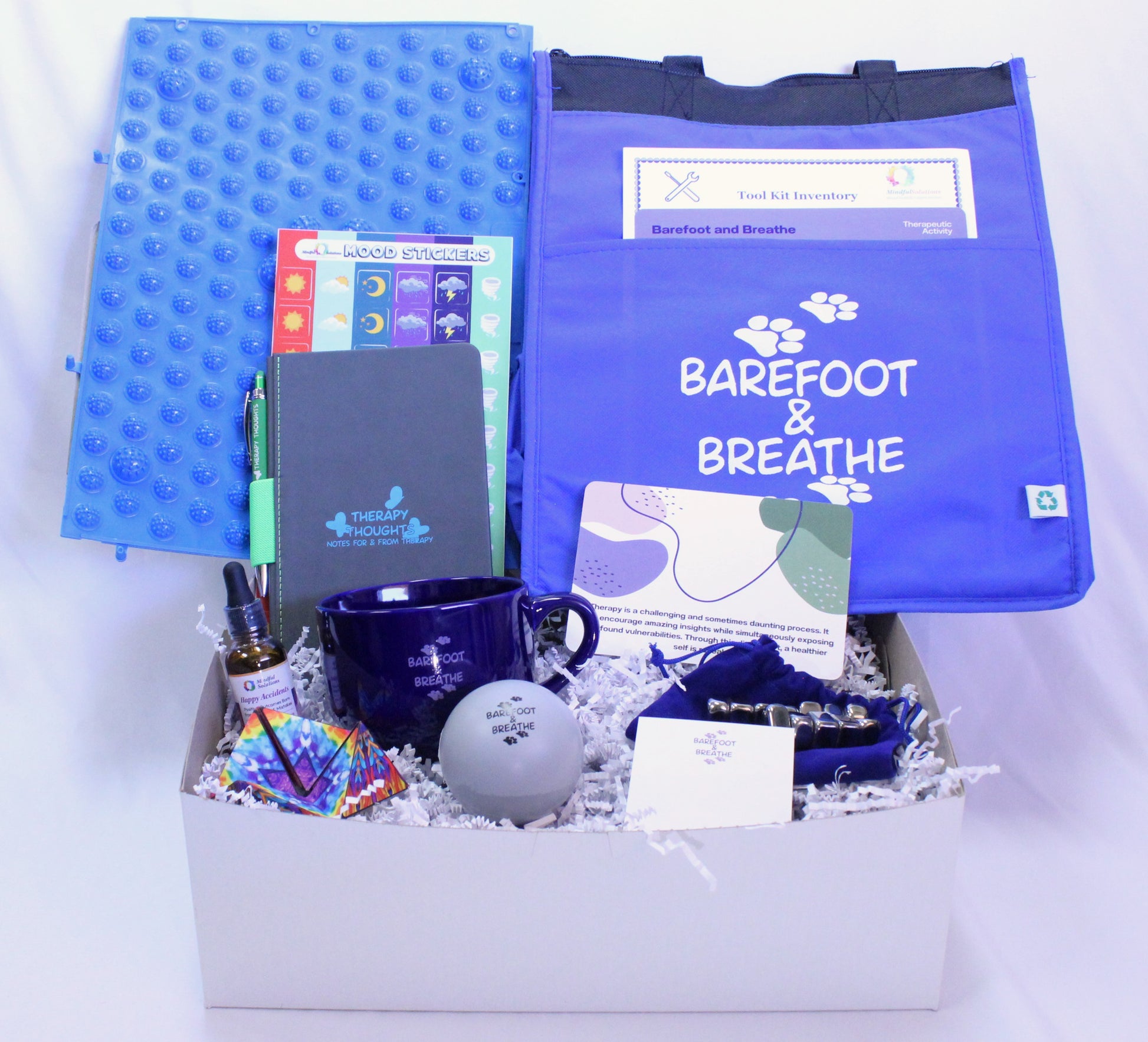 self-care kit with mental health products in a box